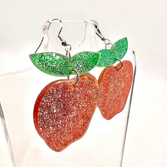 Large Apple Earrings - Teacher Earrings - Statement Earrings - Fruit Earrings - Picture 2 of 8